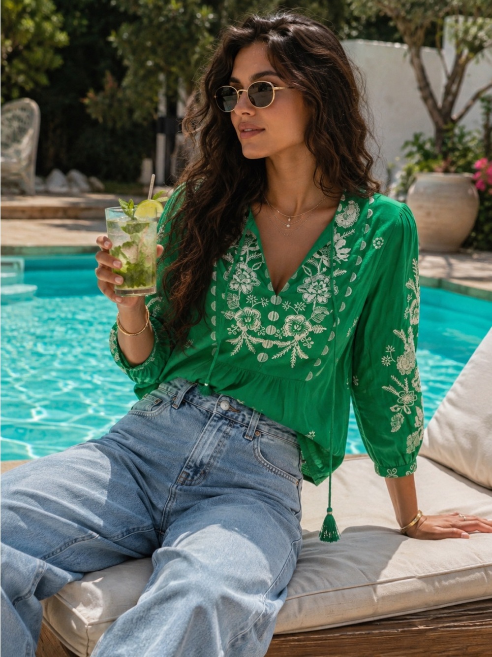 Johnny was 3/4 SLEEVE PRAIRIE BLOUSE in Green Tambourine Size L